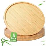 3pc Round Bamboo Tray Board 11.8in