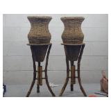 2pc Wicker Vases and Stands