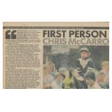 Chris McCarron signed newspaper clipping