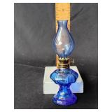 Cobalt blue small glass oil lamp