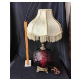 Vintage red embossed glass globe table lamp