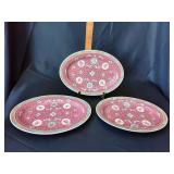 Chinese red familial rose Oval plates (3)