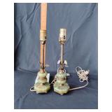 Green Onyx marble and brass table lamps (2)
