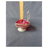 Ruby red and silver plated jam or sugar dish