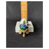 Cloisonne enamel floral egg with stand