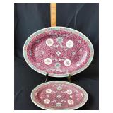 Chinese red famille rose Oval large small platters