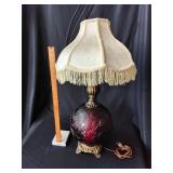 Vintage red embossed glass globe table lamp
