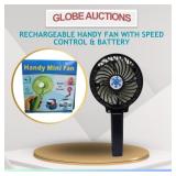 RECHARGEABLE HANDY FAN W/ SPEED CONTROL & BATTERY