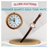 BRAND NEW DESIGNER QUARTZ GOLD TONE WATCH