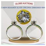2-NEW DESIGNER SILVER ZIRCONIA EMBEDDED RINGS