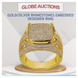 NEW GOLD/SILVER RHINESTONES EMBEDDED DESIGNER RING
