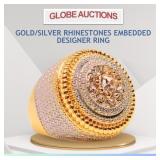 NEW GOLD/SILVER RHINESTONES EMBEDDED DESIGNER RING