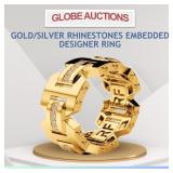NEW GOLD/SILVER RHINESTONES EMBEDDED DESIGNER RING
