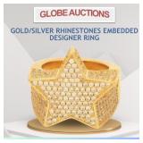 NEW GOLD/SILVER RHINESTONES EMBEDDED DESIGNER RING