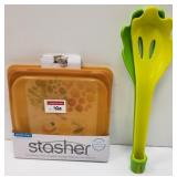 SET OF 2(REUSABLE SILICONE FOOD BAG+SALAD TONGS)