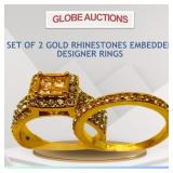 SET OF 2 GOLD RHINESTONES EMBEDDED DESIGNER RINGs SET OF 2 GOLD RHINESTONES EMBEDDED DESIGNER RINGs
