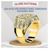 NEW GOLD/SILVER RHINESTONES EMBEDDED DESIGNER RING