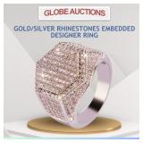 NEW GOLD/SILVER RHINESTONES EMBEDDED DESIGNER RING