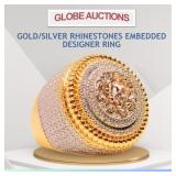 NEW GOLD/SILVER RHINESTONES EMBEDDED DESIGNER RING