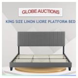 KING SIZE LINON LIORE PLATFORM BED (GREY)