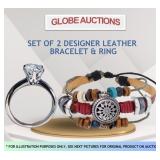 SET OF 2 DESIGNER LEATHER BRACELET & RING