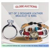 SET OF 2 DESIGNER LEATHER BRACELET & RING