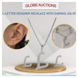 L-LETTER DESIGNER NECKLACE WITH EARINGS (SILVER)