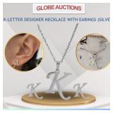 K-LETTER DESIGNER NECKLACE WITH EARINGS (SILVER)