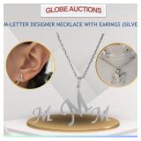 M-LETTER DESIGNER NECKLACE WITH EARINGS (SILVER)