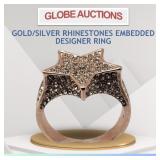 NEW GOLD/SILVER RHINESTONES EMBEDDED DESIGNER RING