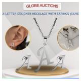 A-LETTER DESIGNER NECKLACE WITH EARINGS (SILVER)