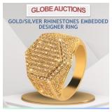 NEW GOLD/SILVER RHINESTONES EMBEDDED DESIGNER RING
