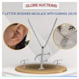 F-LETTER DESIGNER NECKLACE WITH EARINGS (SILVER)