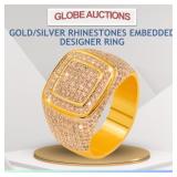NEW GOLD/SILVER RHINESTONES EMBEDDED DESIGNER RING
