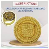 NEW GOLD/SILVER RHINESTONES EMBEDDED DESIGNER RING
