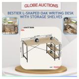 BESTIER L-SHAPED OAK DESK+STORAGE SHELVES(MSP:$189