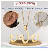 U-LETTER DESIGNER NECKLACE WITH EARINGS (GOLDEN)
