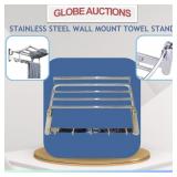 LOOKS NEW STAINLESS STEEL WALL MOUNT TOWEL STAND