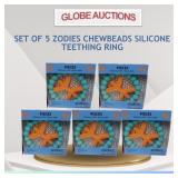 SET OF 5 ZODIES CHEWBEADS SILICONE TEETHING RING