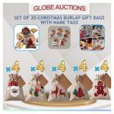 SET OF 20-CHRISTMAS BURLAP GIFT BAGS W/ NAME TAGS