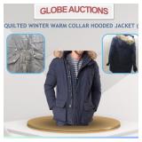 QUILTED WINTER WARM COLLAR HOODED JACKET(L)