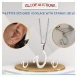 V-LETTER DESIGNER NECKLACE WITH EARINGS (SILVER)