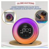 LOOKS NEW POWERCLOCK GLOW+USB CHARGER+BT SPEAKER