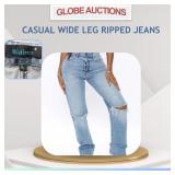 CASUAL WIDE LEG RIPPED JEANS (SIZE:XL)
