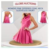WOMENS PINK ZIPPERED COWL NECK SLEEVELESS SHORT(L)