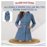 ALLEGRA K DOWN COLLAR BELTED DENIM SHIRT(SIZE:X)