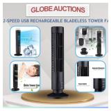 2-SPEED USB RECHARGEABLE BLADELESS TOWER FAN