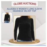 ALLEGRA K WOMEN'S LONG SLEEVE HIGHNECK VELVET TOP