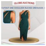 CUTOUT ONE SHOULDER RUCHED DRESS(SIZE: M)
