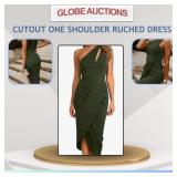 CUTOUT ONE SHOULDER RUCHED DRESS